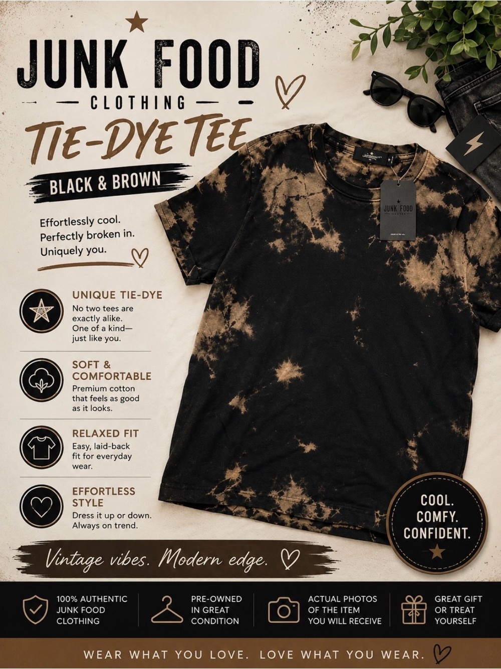 Junk Food Clothing Black and Brown Tie-Dye Tee